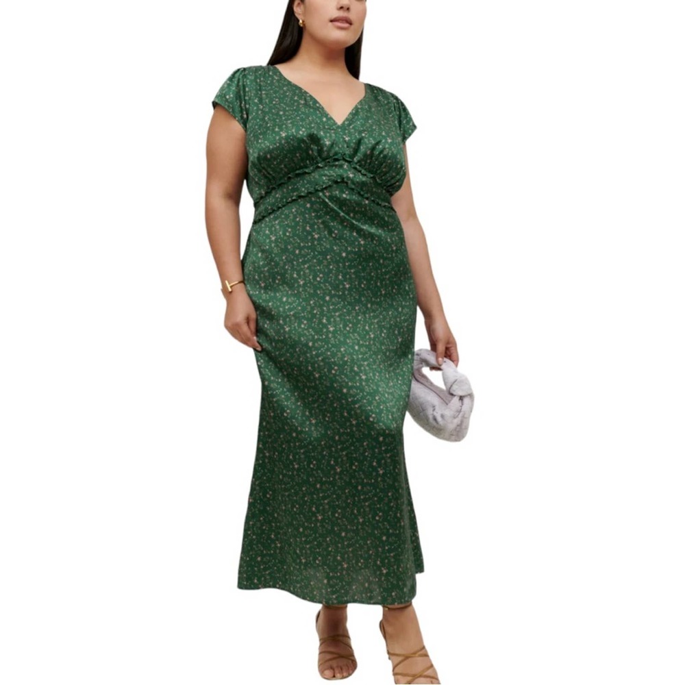 Reformation Kaye silk dress green floral plus size 22 NWT